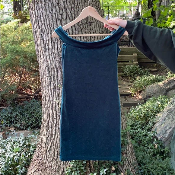 Forest Green Shimmer Velour Bodycon dress - Picture 1 of 5